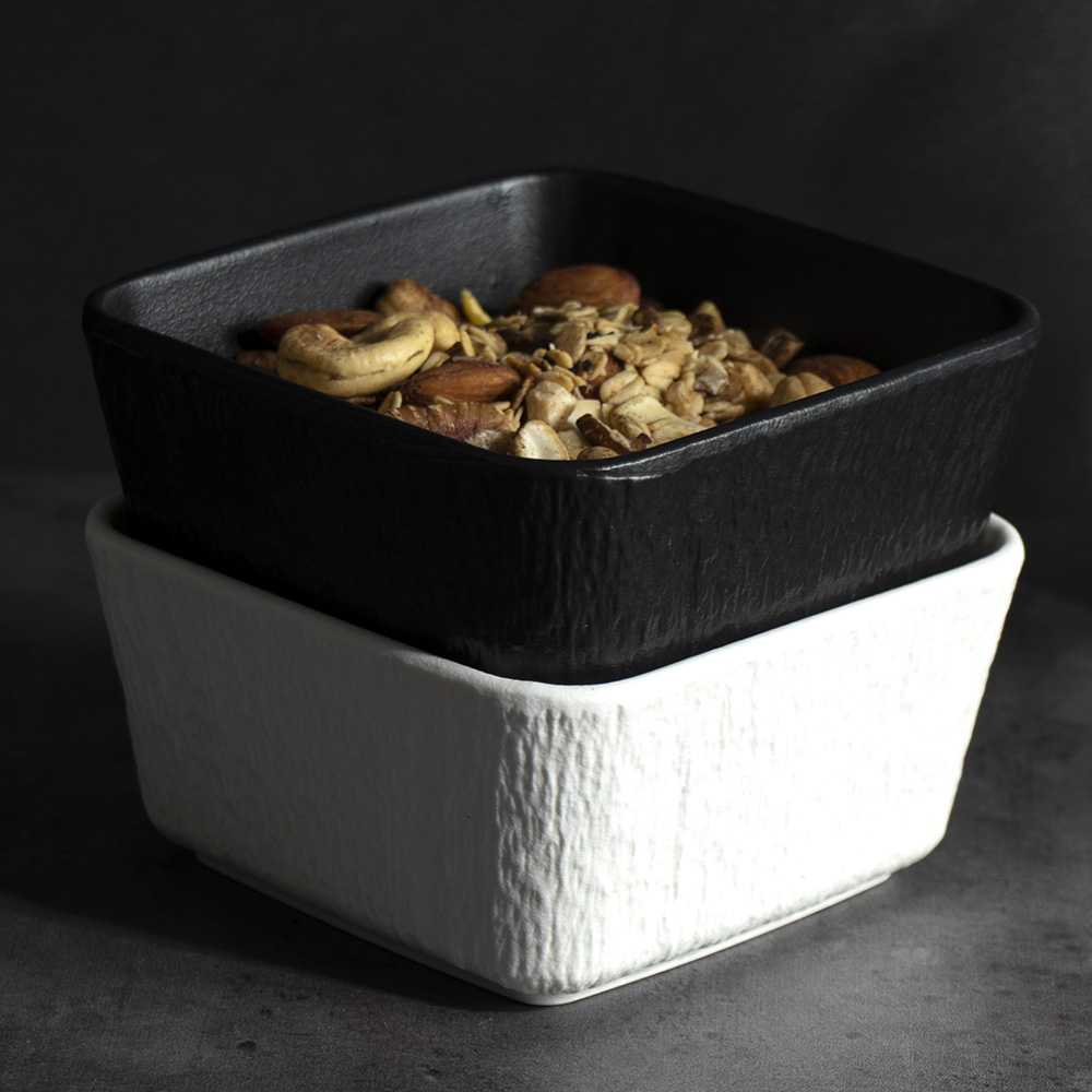 Black White Stackable Bowls Square Straight Bowls- Porcelain