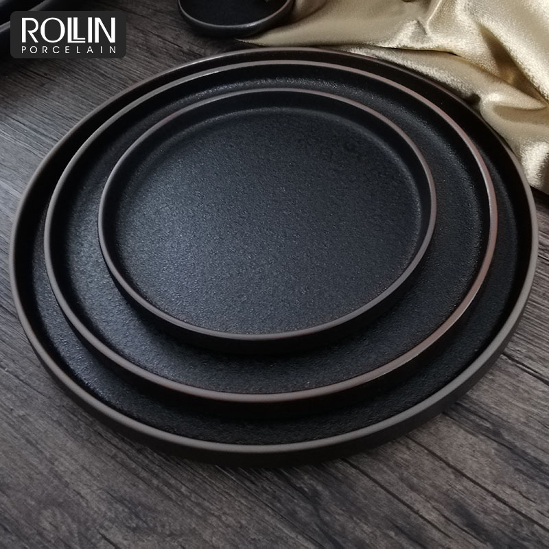 Restaurant Supplies Black Plate Matte Circle Round Dinner Plates Slate Steak Plate