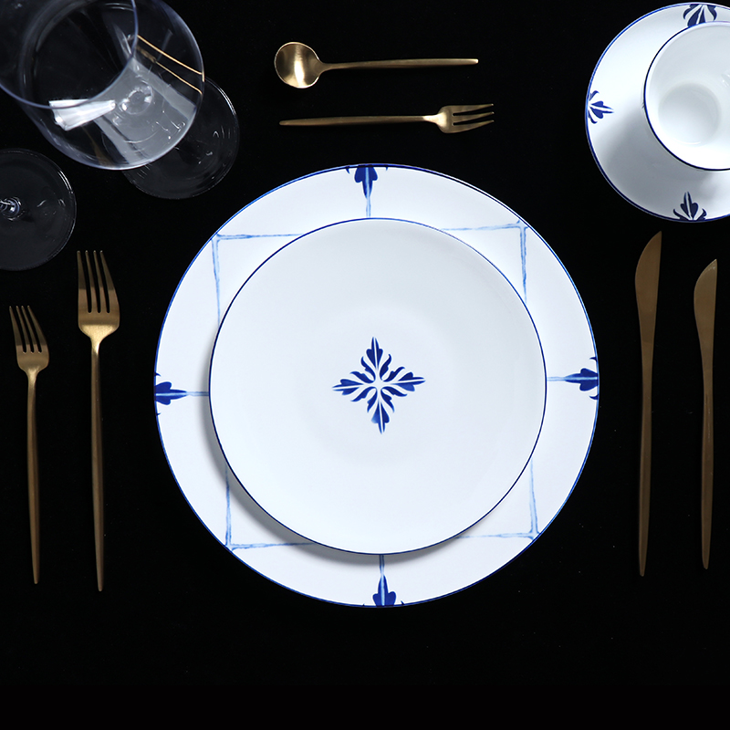 GUCI Blue And White Bone China Dinner Plates Dinnerware