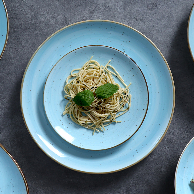 Light Blue Stoneware Porclain Dinner Plate 