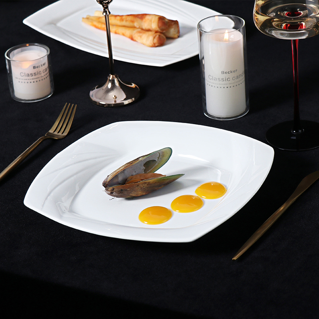 Round Square White Ceramic Plates Desert Plates Restaurant