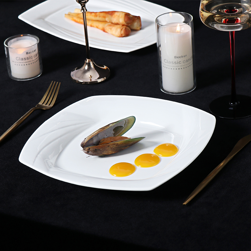 Round Square White Ceramic Plates Desert Plates Restaurant