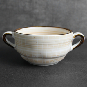 French Onion Soup Bowl Ceramic Soup Bowl with Two Handles- Beige Colored 