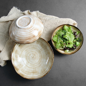 Porcelain Beige Sald Bowls Set Ceramic Plates Set- 6/7/8 Inch