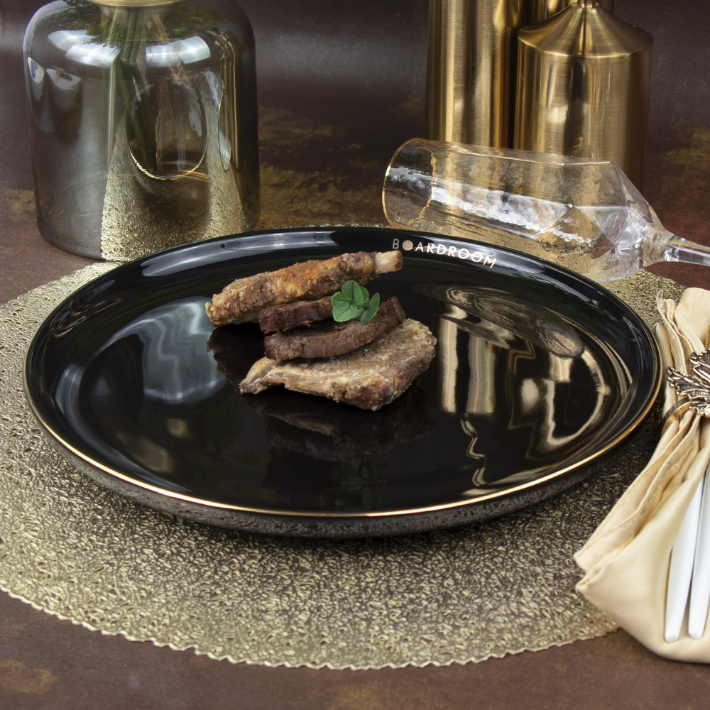 Ceramic Black Restaurant Plate with Gold Rim 