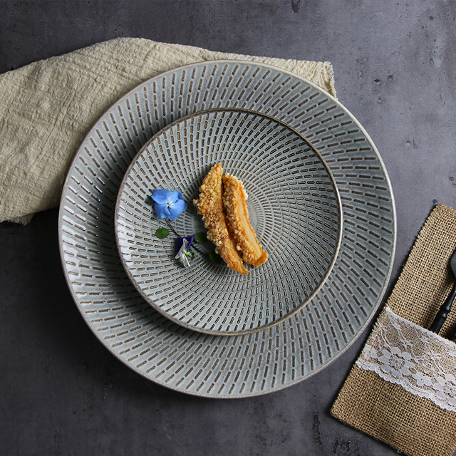 wholesale plates restaurant Crockery rustic style grey stoneware deep plate porcelain chinease tableware