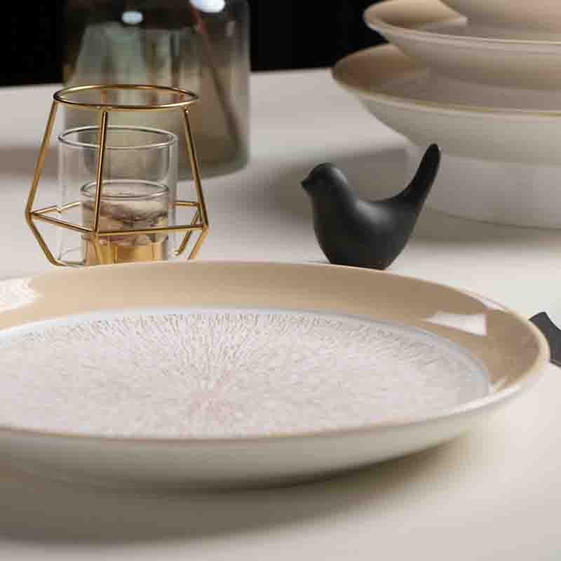 Close-up of vitrified porcelain glaze from an established ceramic tableware