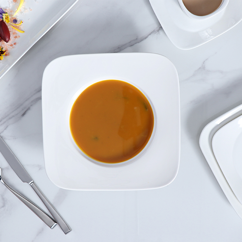 White porcelain soup bowl for fine dining presentation