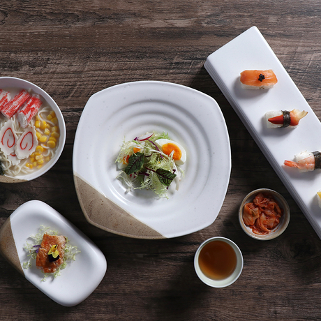 Japanese Tableware Color Glaze Dinner Plate Set Food Porcelain Ceramic Tableware Set Luxury Plate And Bowls for Restaurant