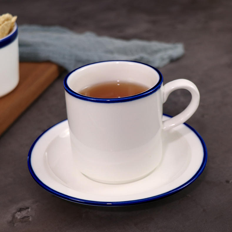 Hotel Porcelain Plate with Blue Rim Design