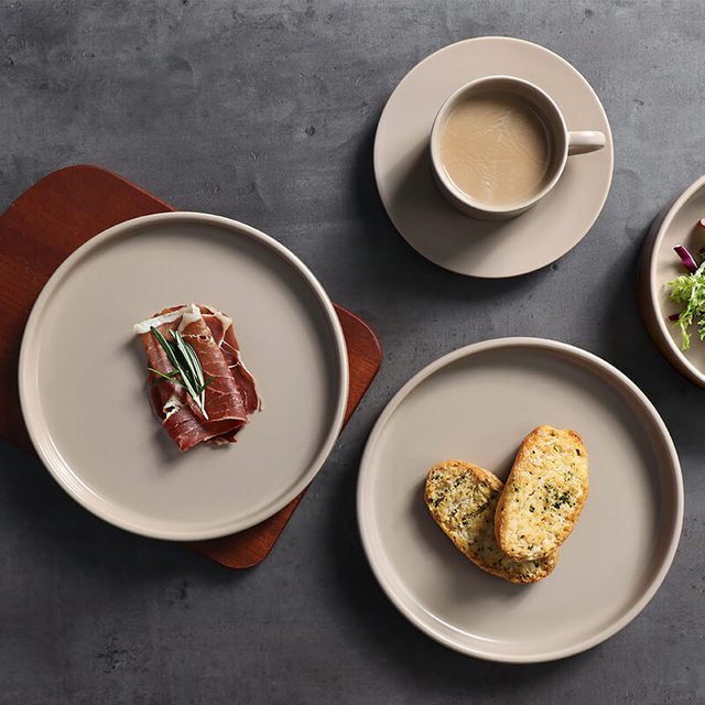 Modern hotel porcelain plate top view fine dining