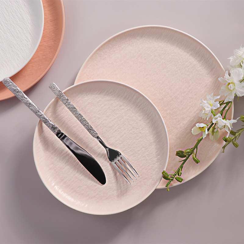 Hot Selling Light Pink Dinnerware Restaurant Plates Under Glazed Wedding Vajilla Tableware