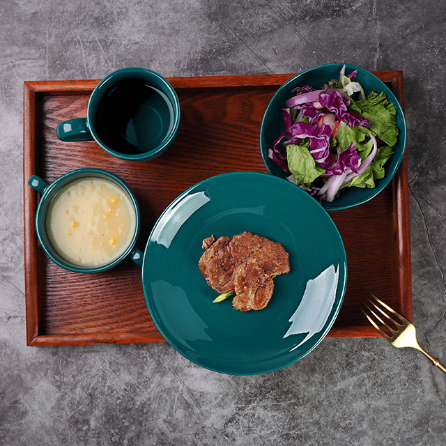 Luxury Dinnerware Gold Green Plate Set Tableware Porcelain Happy Singles Dinner Set Glossy Ceramic Stoneware Crockery For Hotel