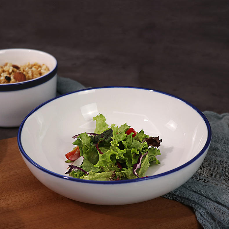 Hospitality tableware porcelain bowl blue glaze edge