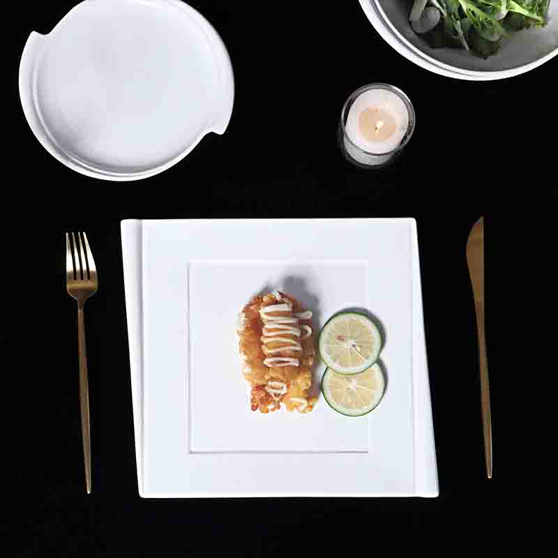 Organic white porcelain charger plate for hospitality table settings
