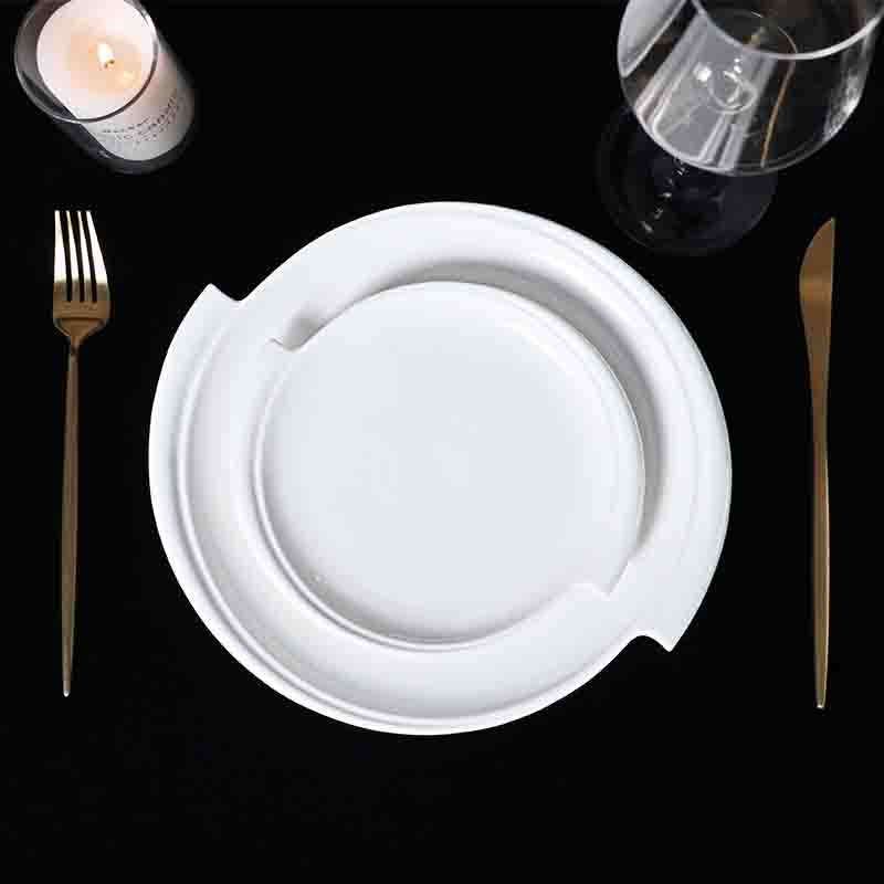 White irregular porcelain dessert plate for commercial dining