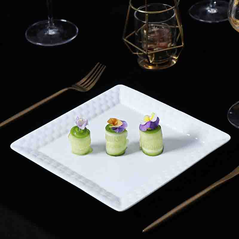 Square porcelain plate for commercial restaurant tableware