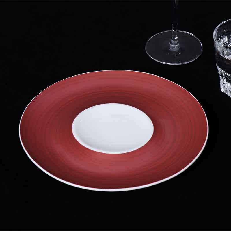 Red porcelain serving plate for catering and banquet