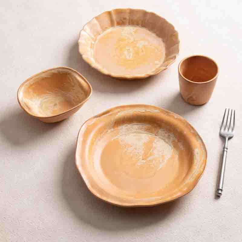 Porcelain dinner plate with stainless steel cutlery for hotel dining