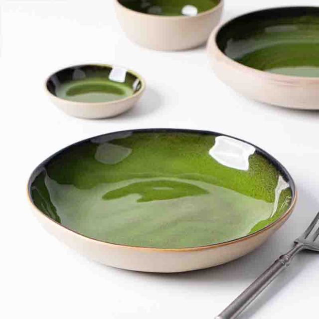 Green porcelain tableware bulk restaurant dinner plate for commercial dining