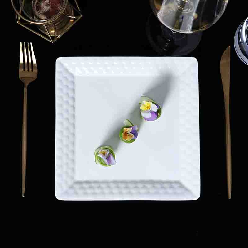 White square porcelain plate for hotel dining service