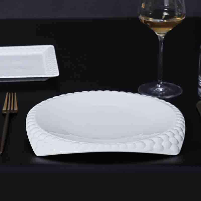 White porcelain serving plate for hotel buffet and banquet